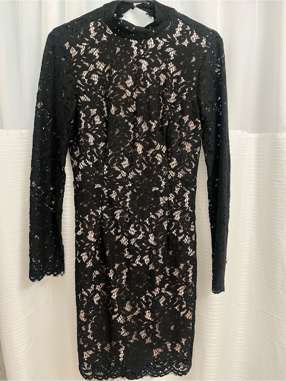 Lulu Black Lace Open Back Dress / Nude Underlay